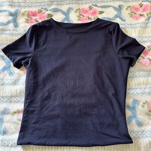 Classic Navy Blue High Neck Women's Athletic Top